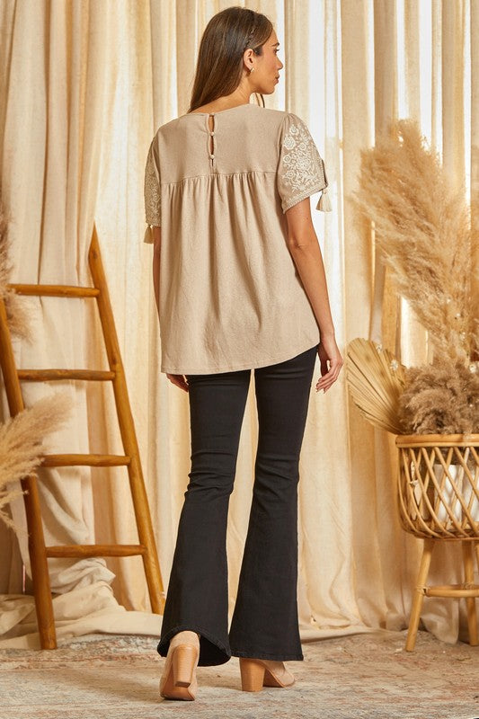 Embroidered Tassel Top