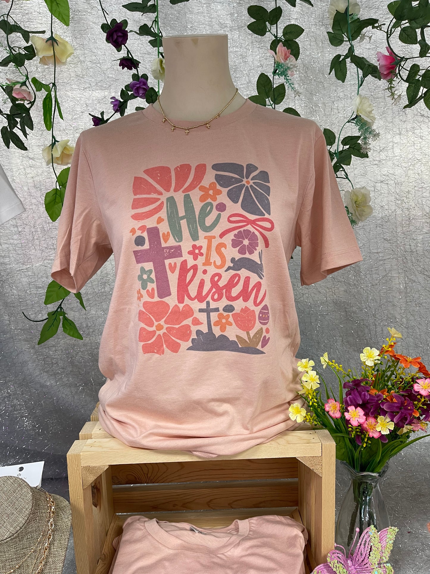He Is Risen Peach Tee
