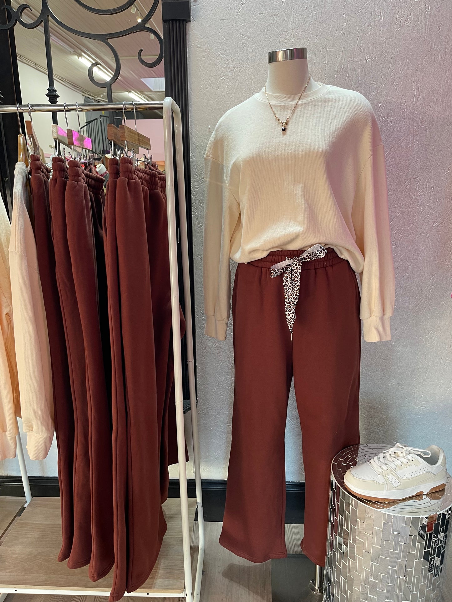 Fleece Leopard Drawstring Pants