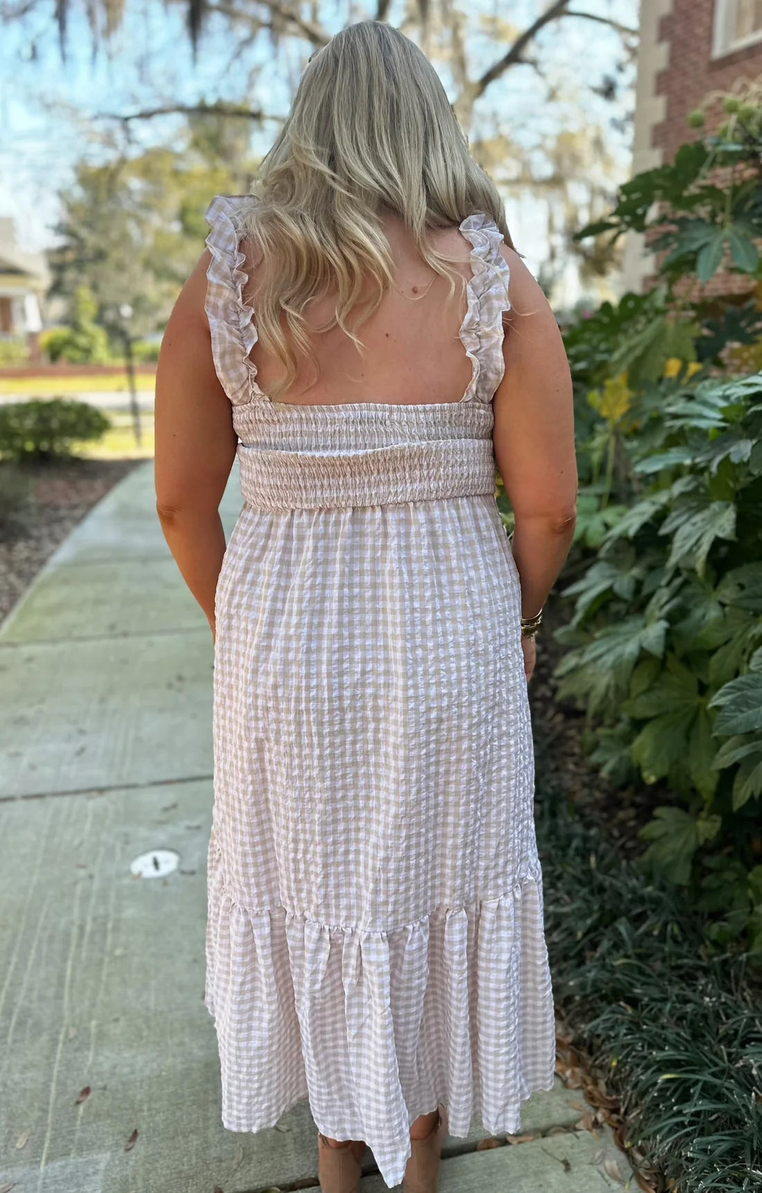 Beige Checkered Dress