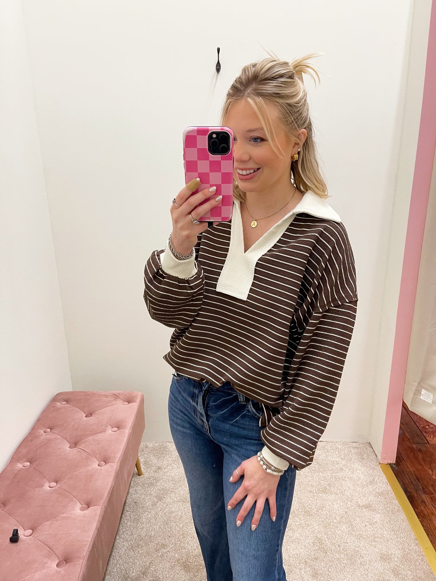 Contrast Collar Stripe Top