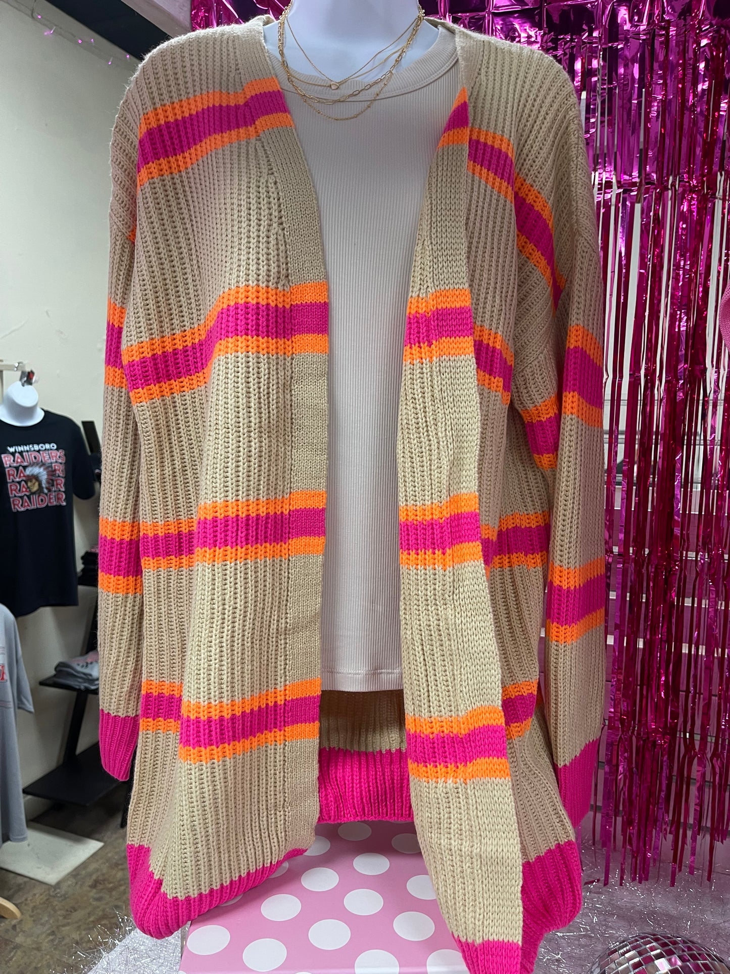 Pink Orange Stripe Cardigan