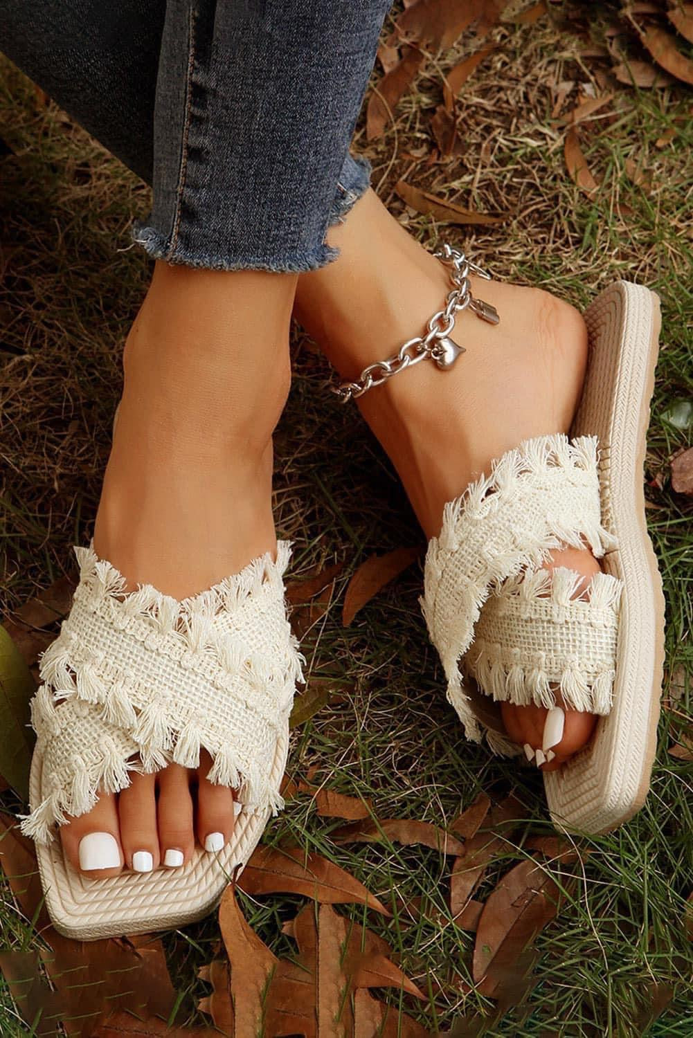 Beige Tassel Sandals