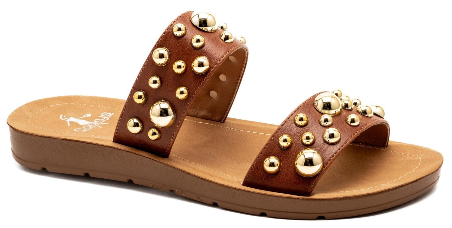 Cognac Stud Sandals-Corkys
