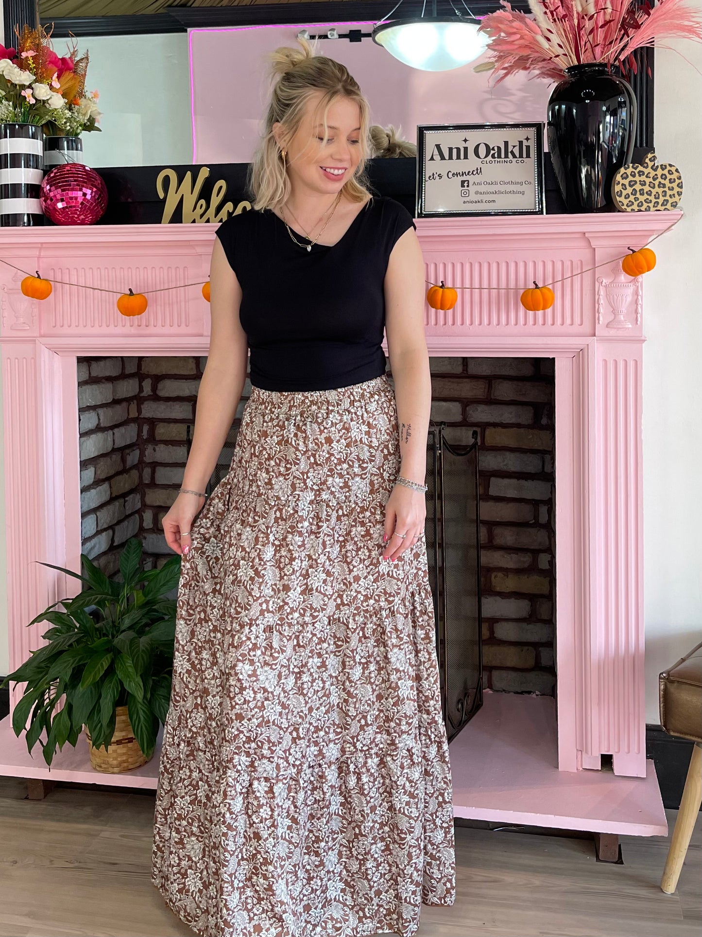 Brown Floral Maxi Skirt