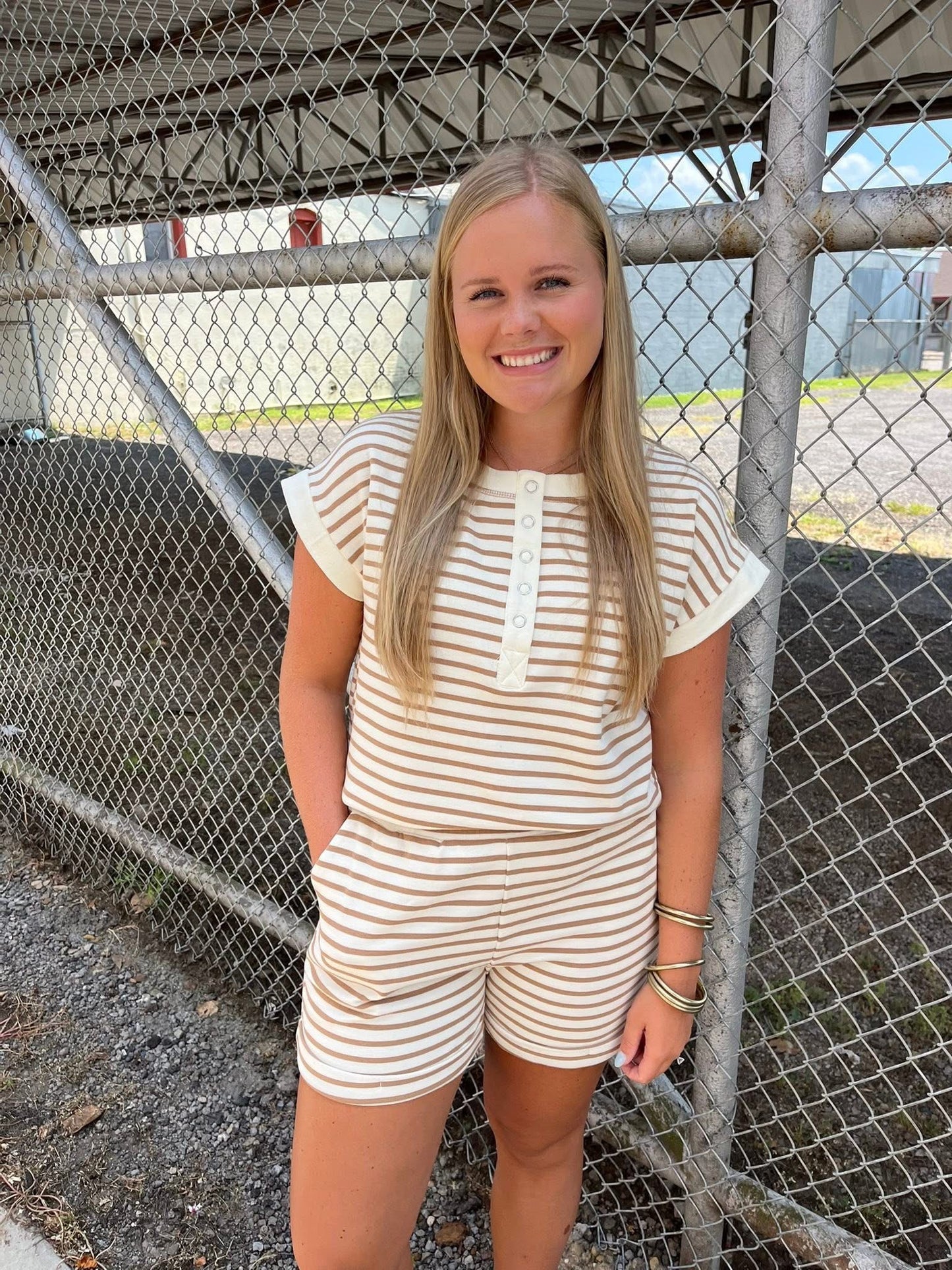 Striped Henley Short Set