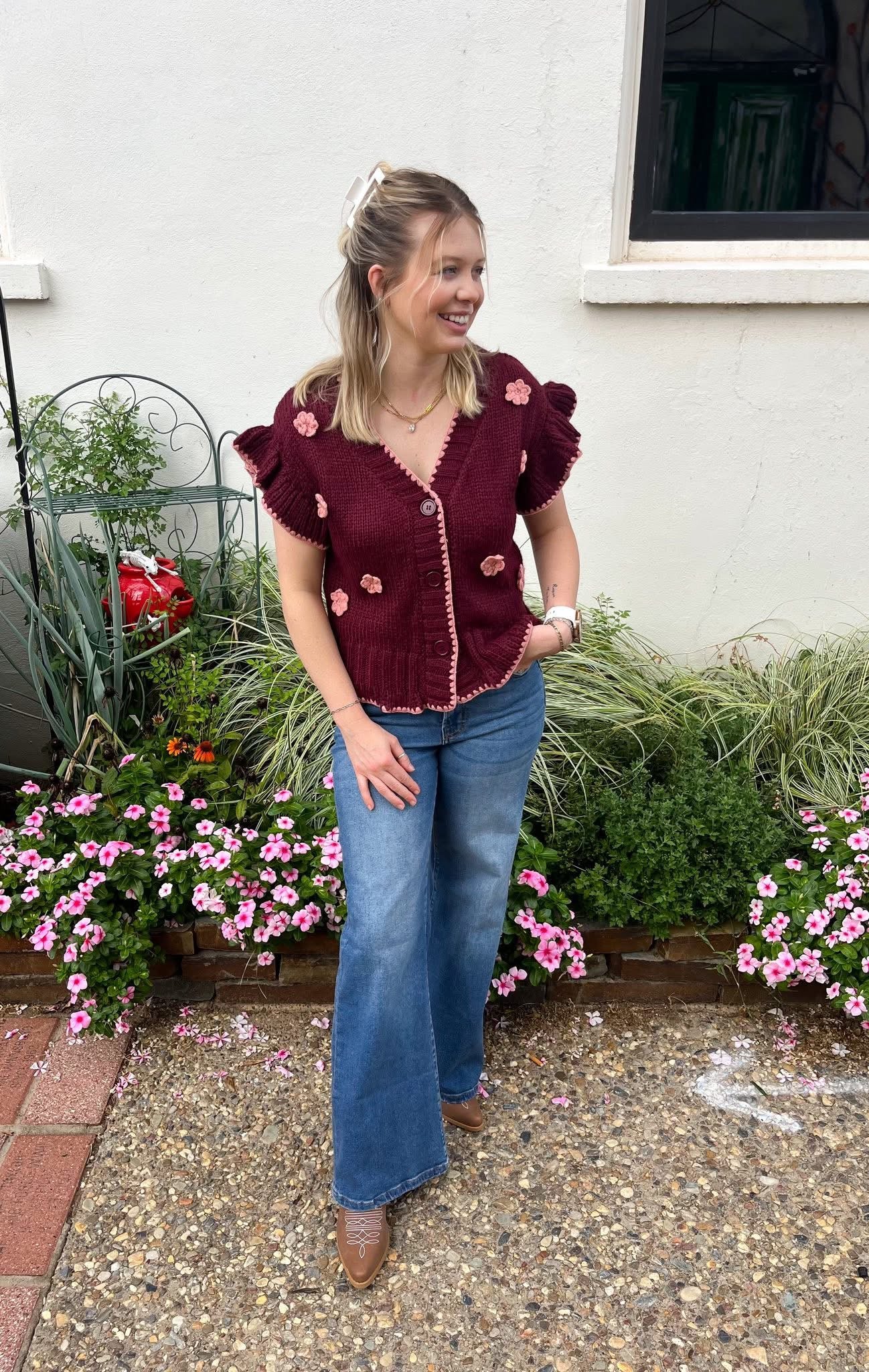 Crochet Floral Ruffle Cardigan