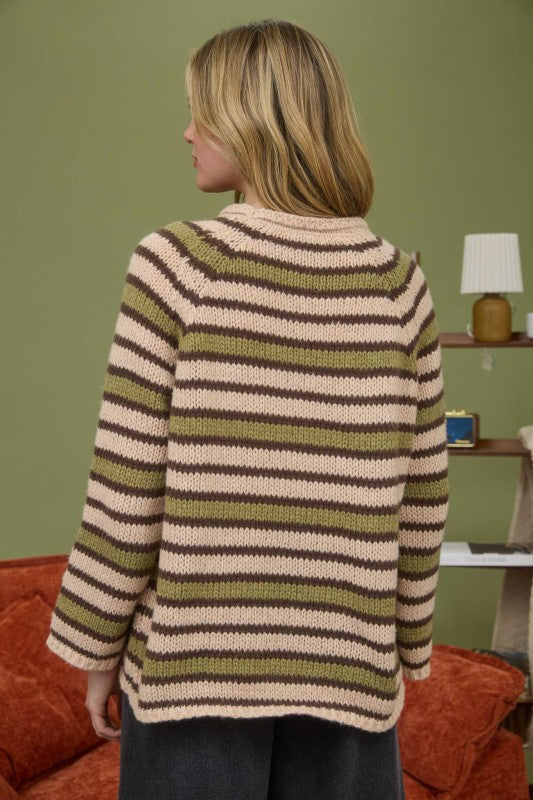 Olive Multi Stripe Hoodie Top