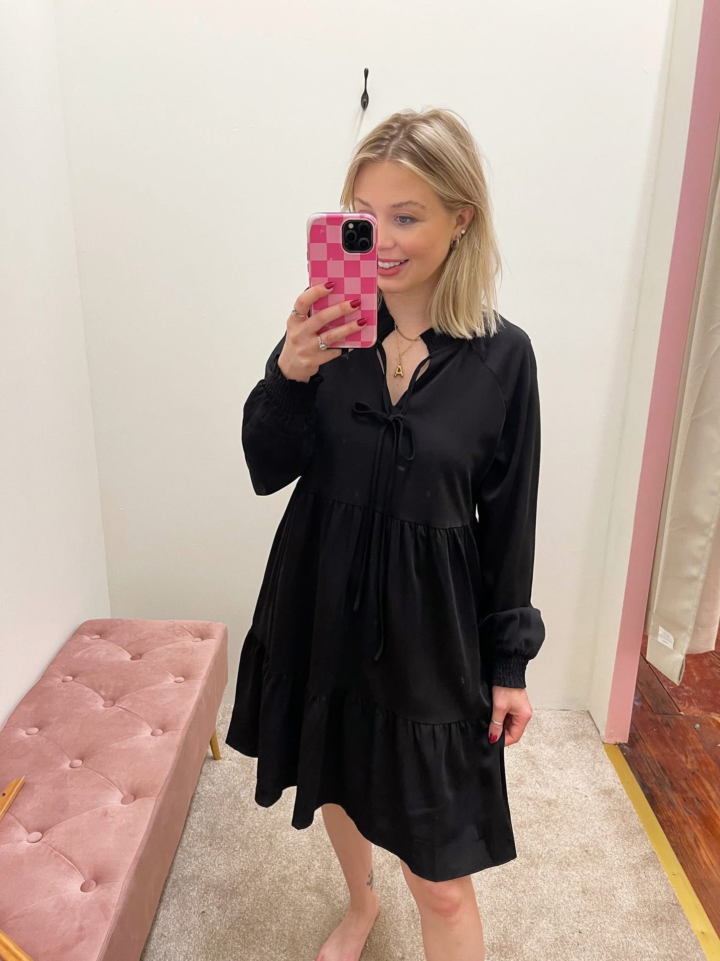 Black Tie Ruffle Dress