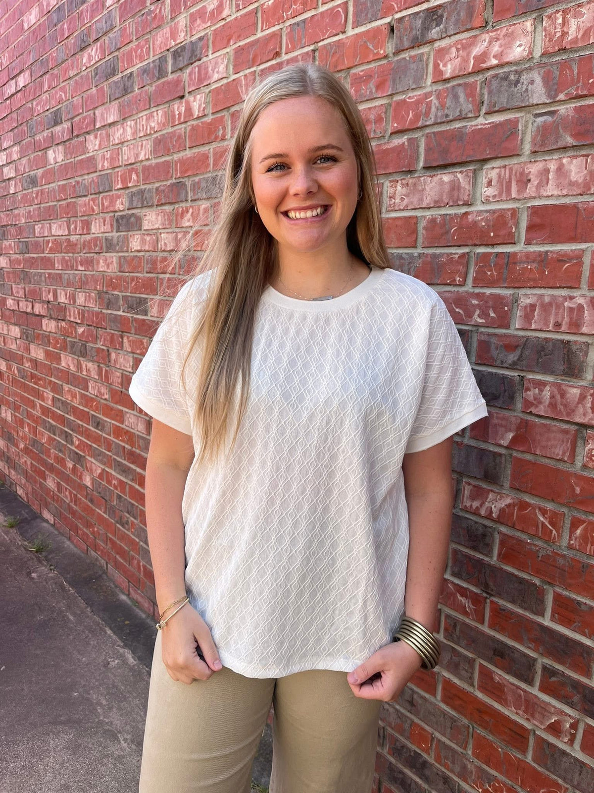 Textured Fabric Crew Neck Top
