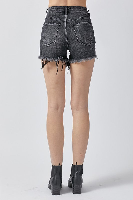 Black Distressed Shorts- Risen