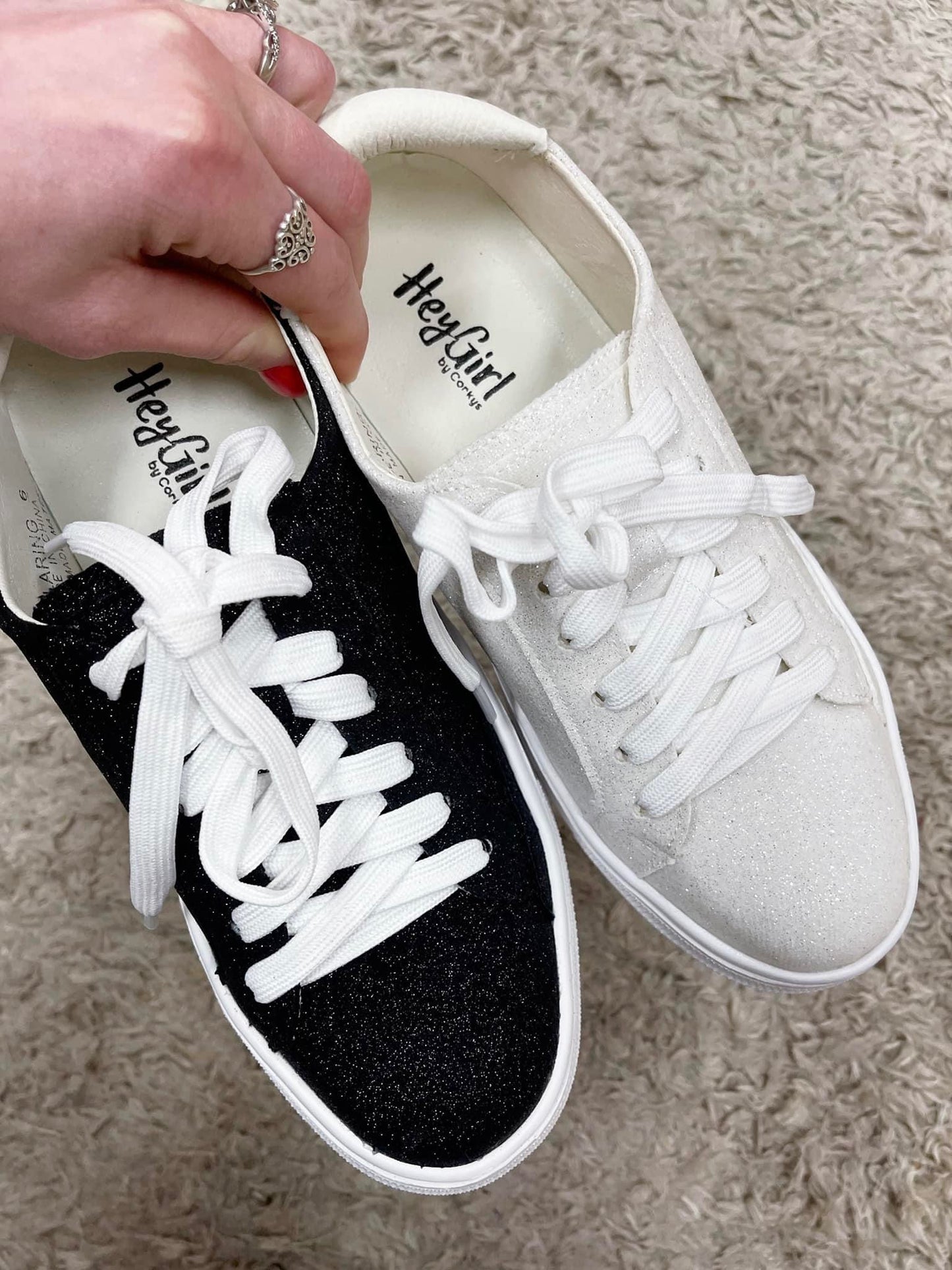 White Glitter Sneaker-Corkys