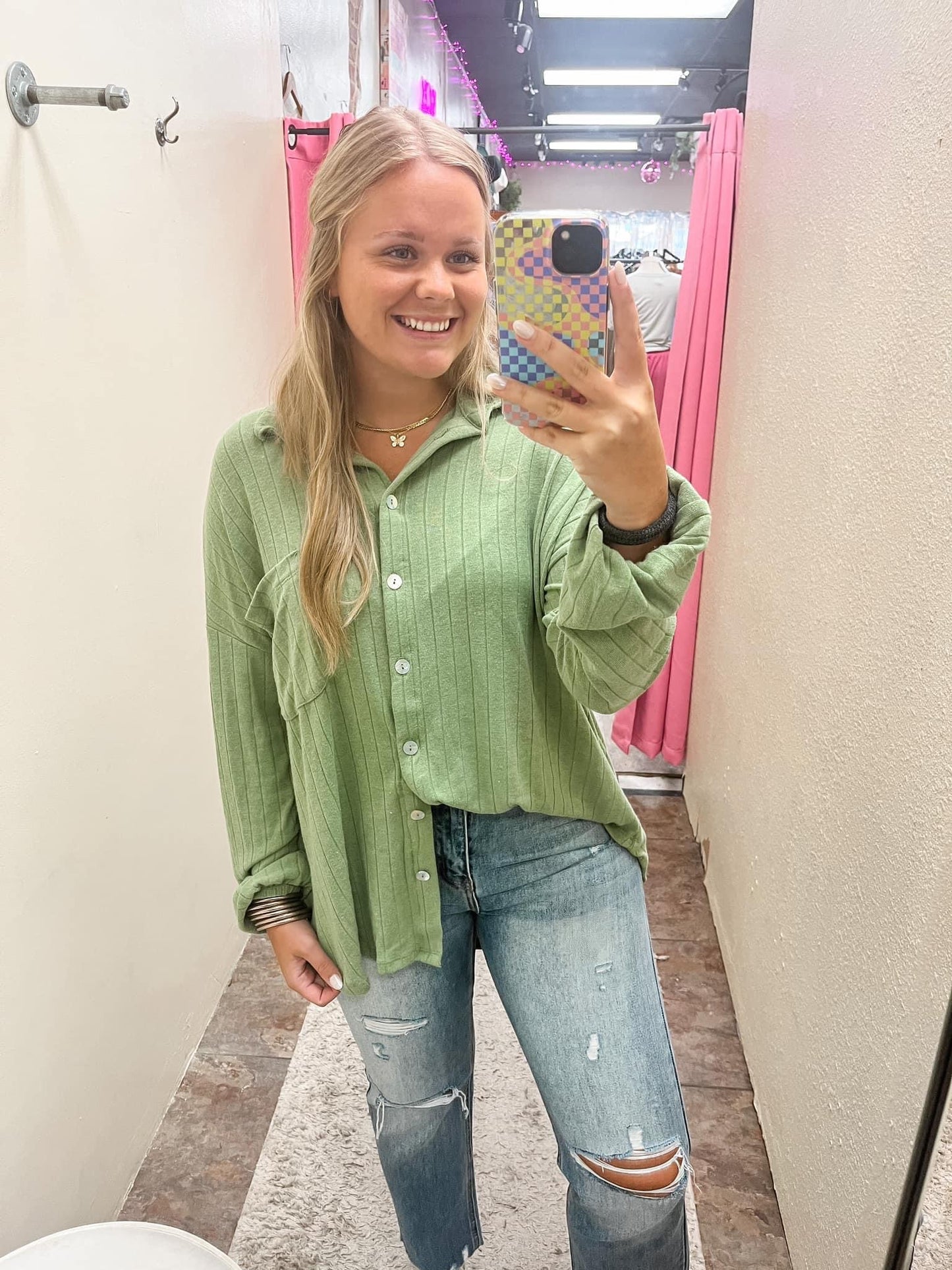 Sage Button Down Top