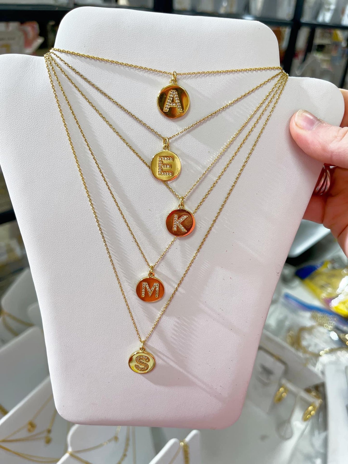 Coin Pave Initial Necklace