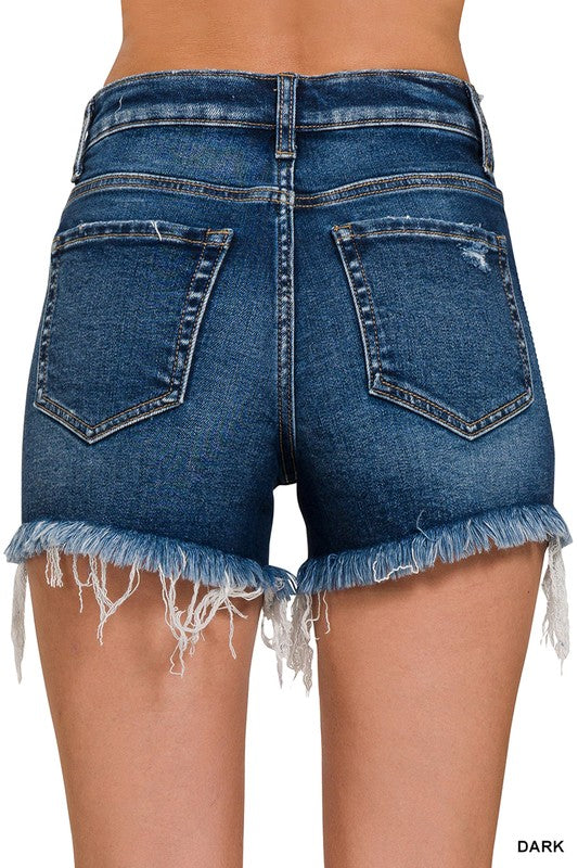 Kaley Frayed Denim Shorts-Zenana