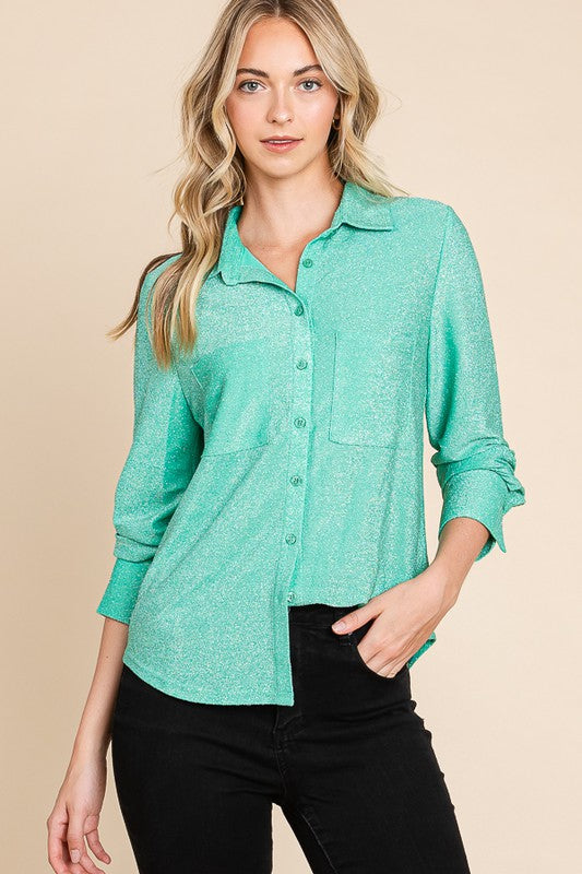 Lurex Green Button Top