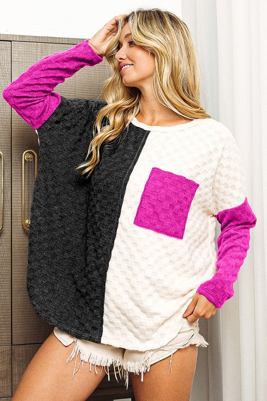Checkered Colorblock Top