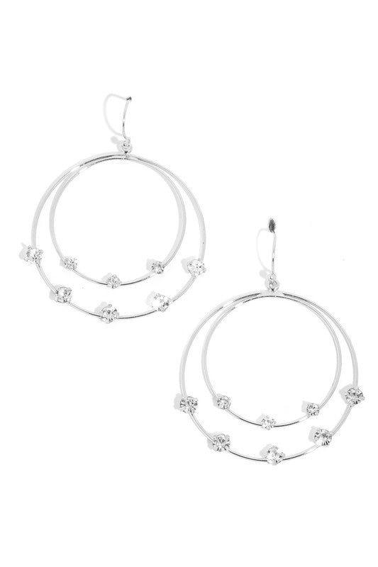 Layered Hoop Gem Charm Drop Earrings