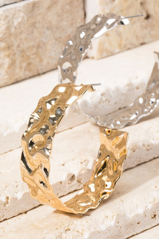 Textured Wave Metal Hoop Earrings