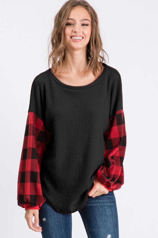 Buffalo Plaid Sleeve Top