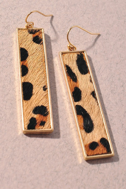 Drop Bar Leopard Earrings