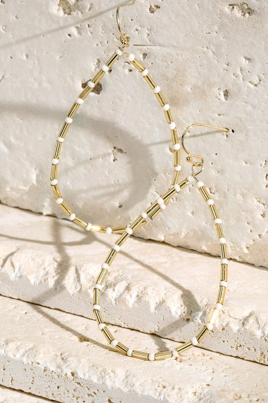 Metallic Glass Bead Teardrop Earrings