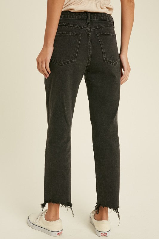 Black Distressed Mom Jeans