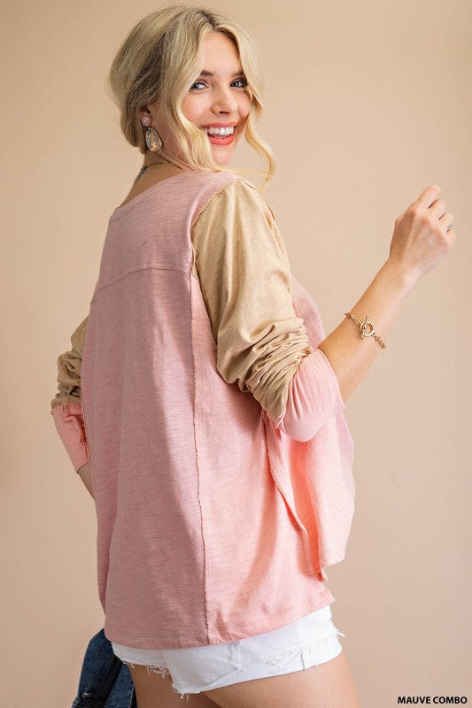 Mauve Combo Color Block Top