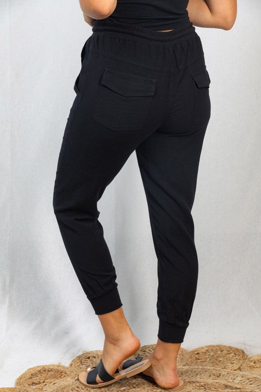 Black Woven Jogger Pants