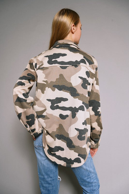 Washed Camo Terry Shirt Jacket