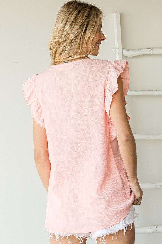 Peach Crinkle Ruffle Top
