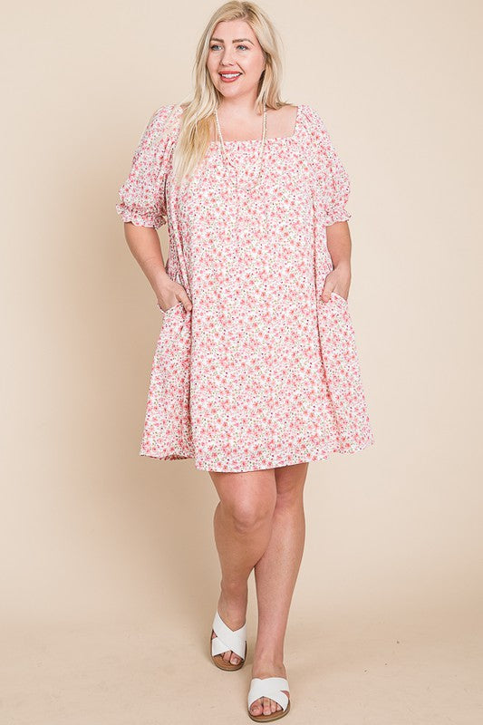 Coral Ditsy Floral Dress