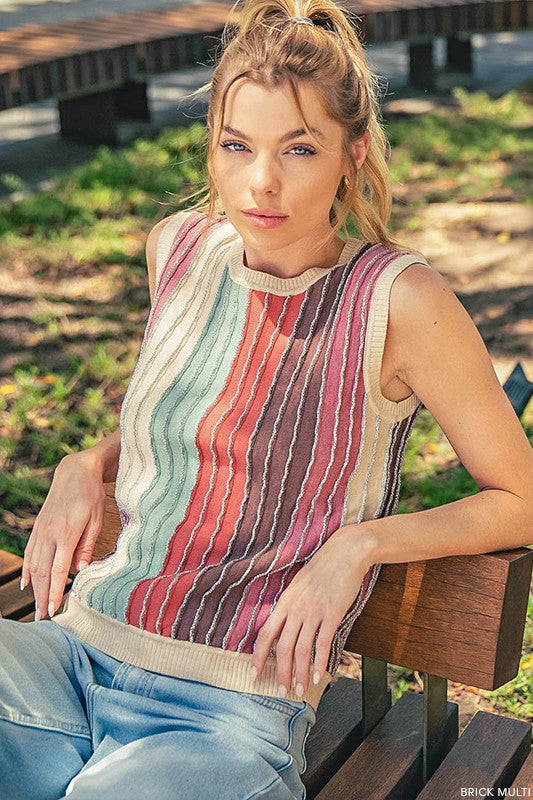 Striped Sleeveless Sweater Top