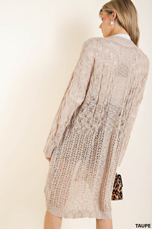 Taupe Diamond Texture Open Cardigan