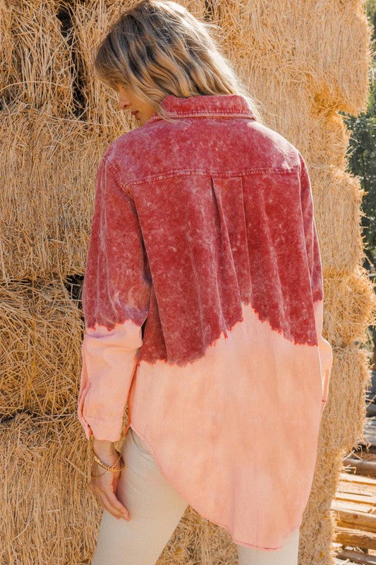 Washed Red Corduroy Button Down Top