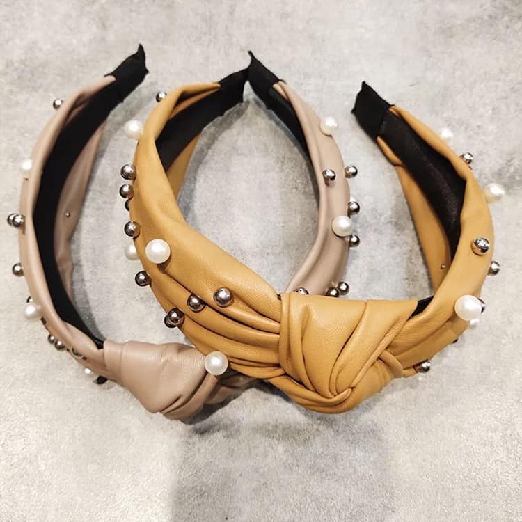 Faux Leather Pearl Knot Headband