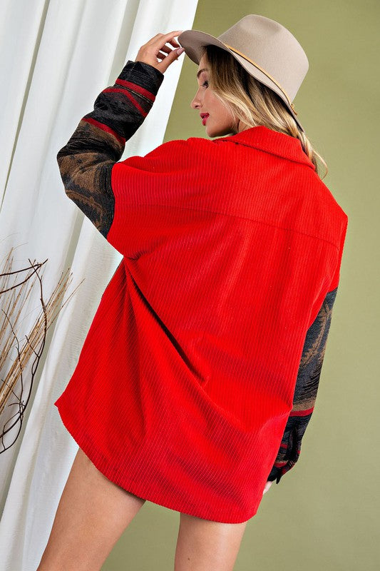 Red Aztec Shacket Top