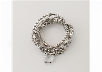 Beaded Set of 5 with Rhinestone Drop Stretch Bracelets