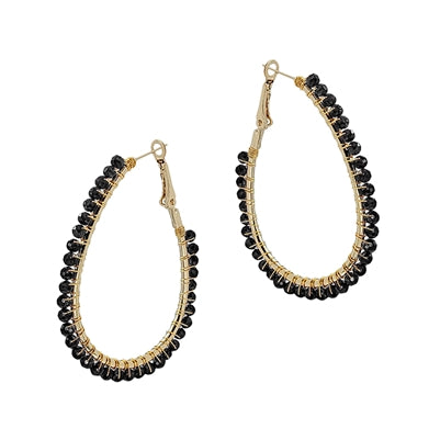 Black Crystal Oval Hoop 2" Earring