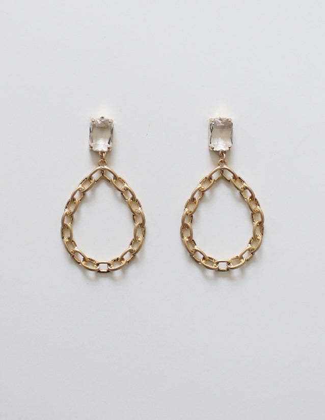 Crystal Stud with Worn Gold Link Teardrop Earring