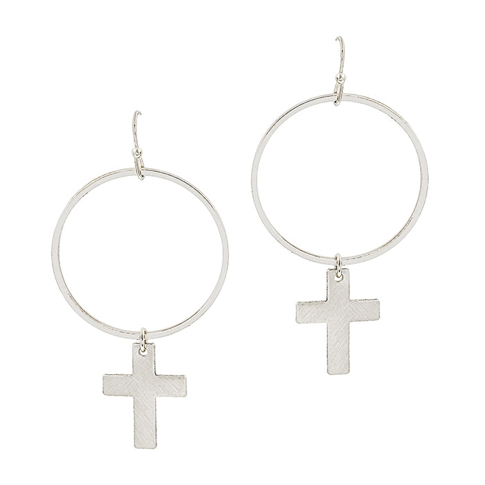 Matte Hoop with Cross Accent 2" Earring