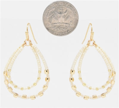 Layered Seed Bead and Gold 1.75" Teardrop Earring