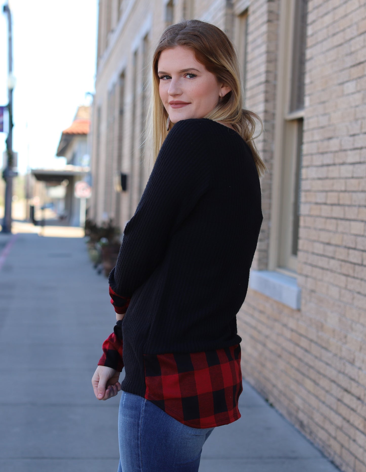 Plaid Detail Thermal Top