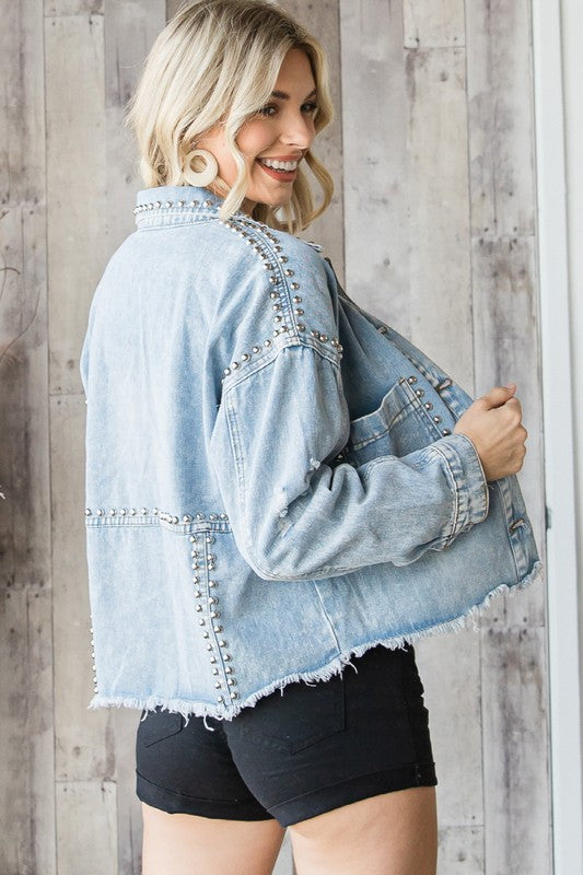 Studded Distressed Denim Jacket