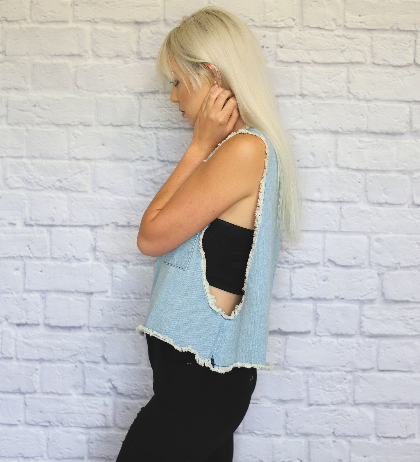 Distressed Denim Crop Top Vest
