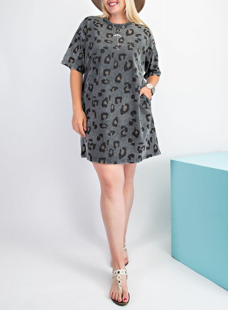 Charcoal Leopard Tee Shirt Dress