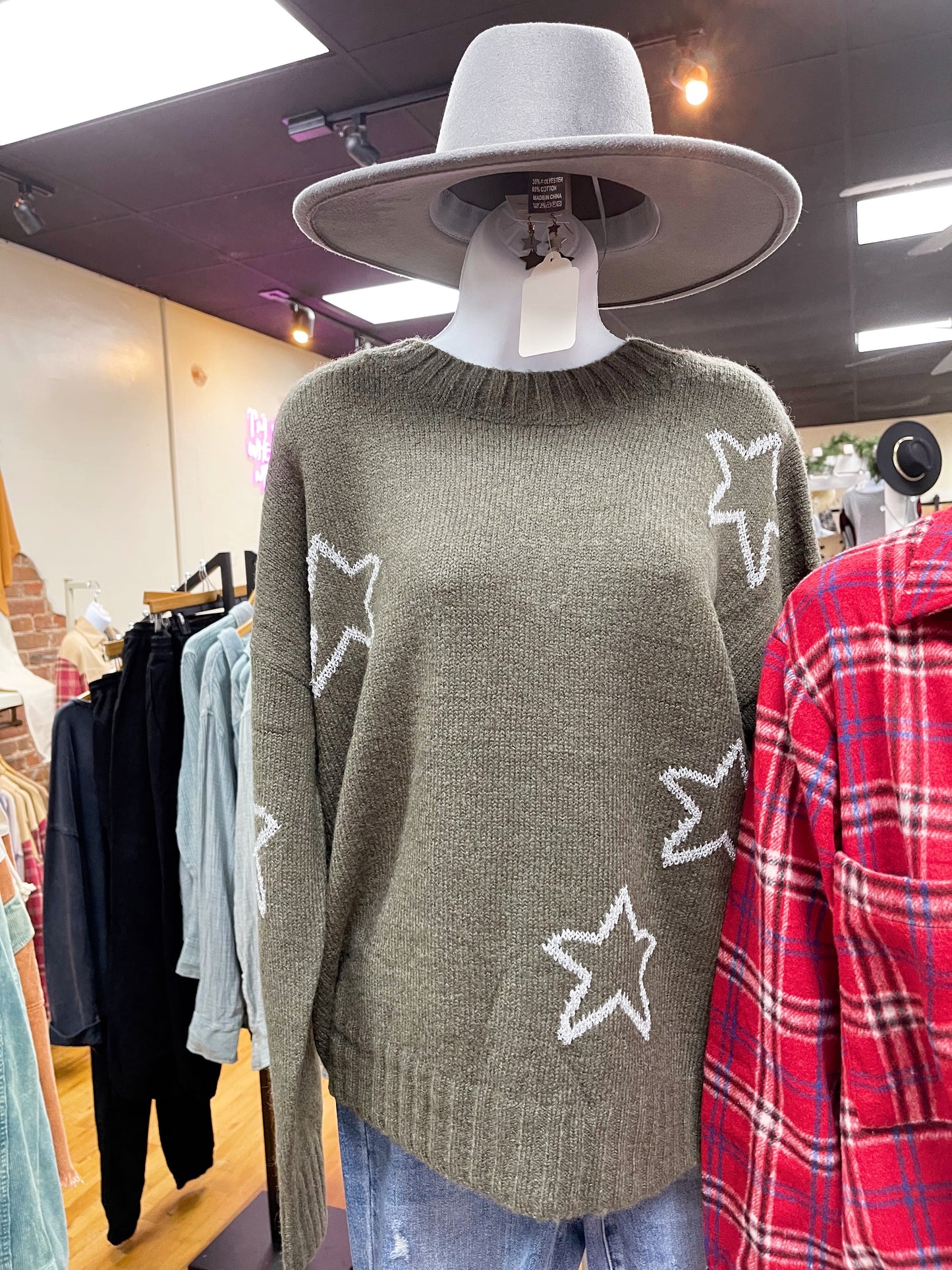 Olive Silver Star Sweater