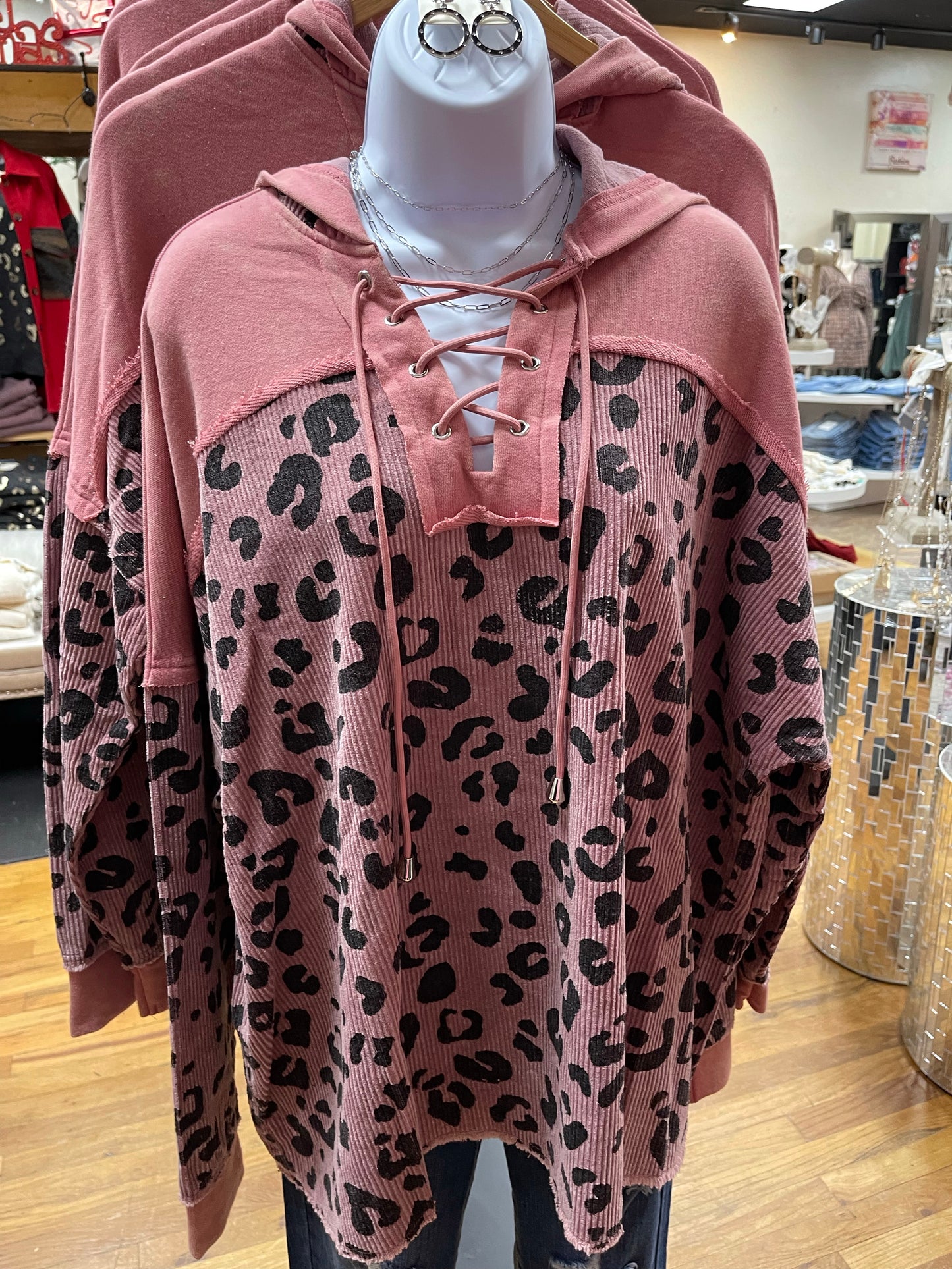 Pink Cheetah Print Corduroy Hoodie