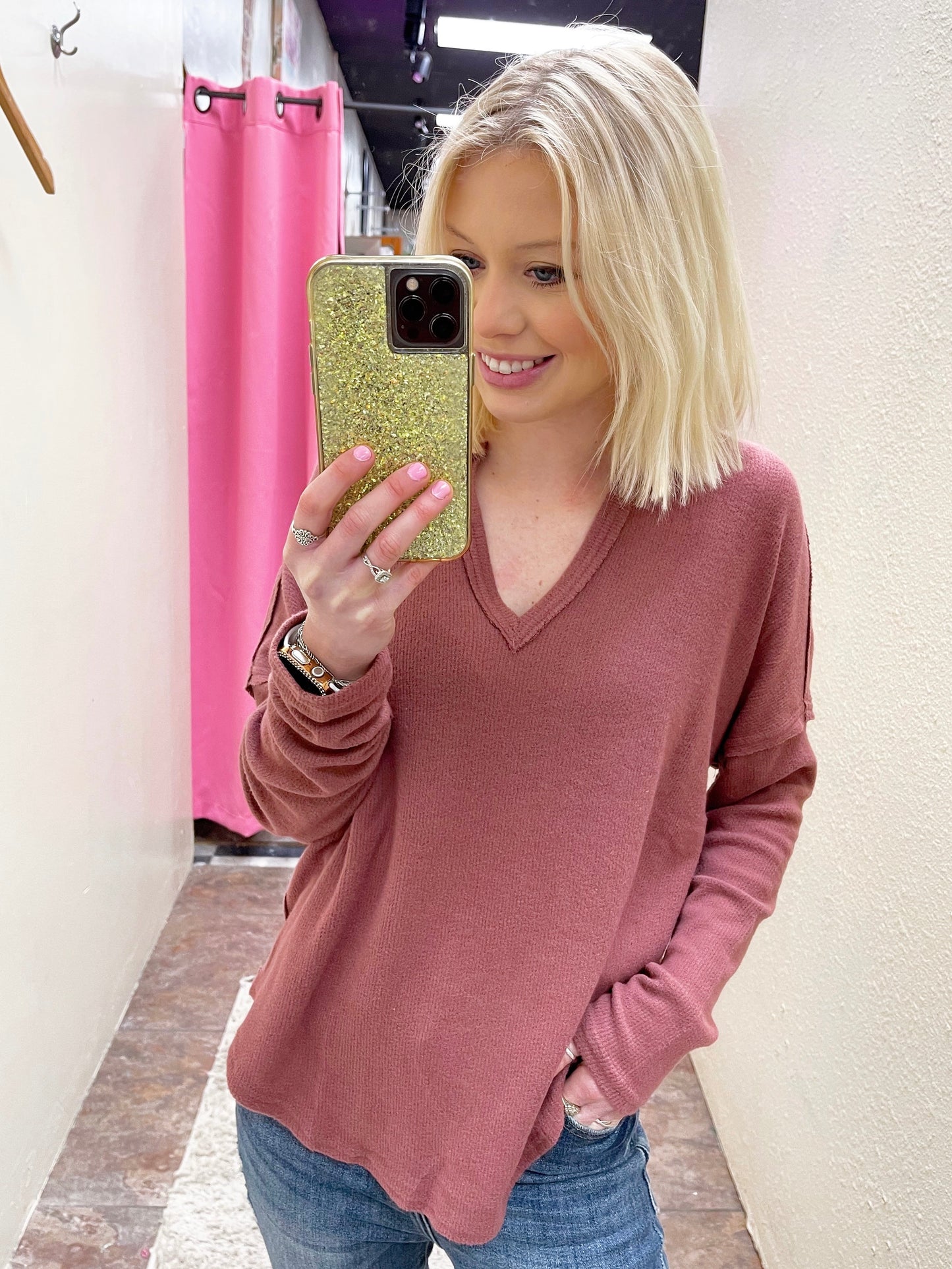 Basic Mauve Waffle Knit Top