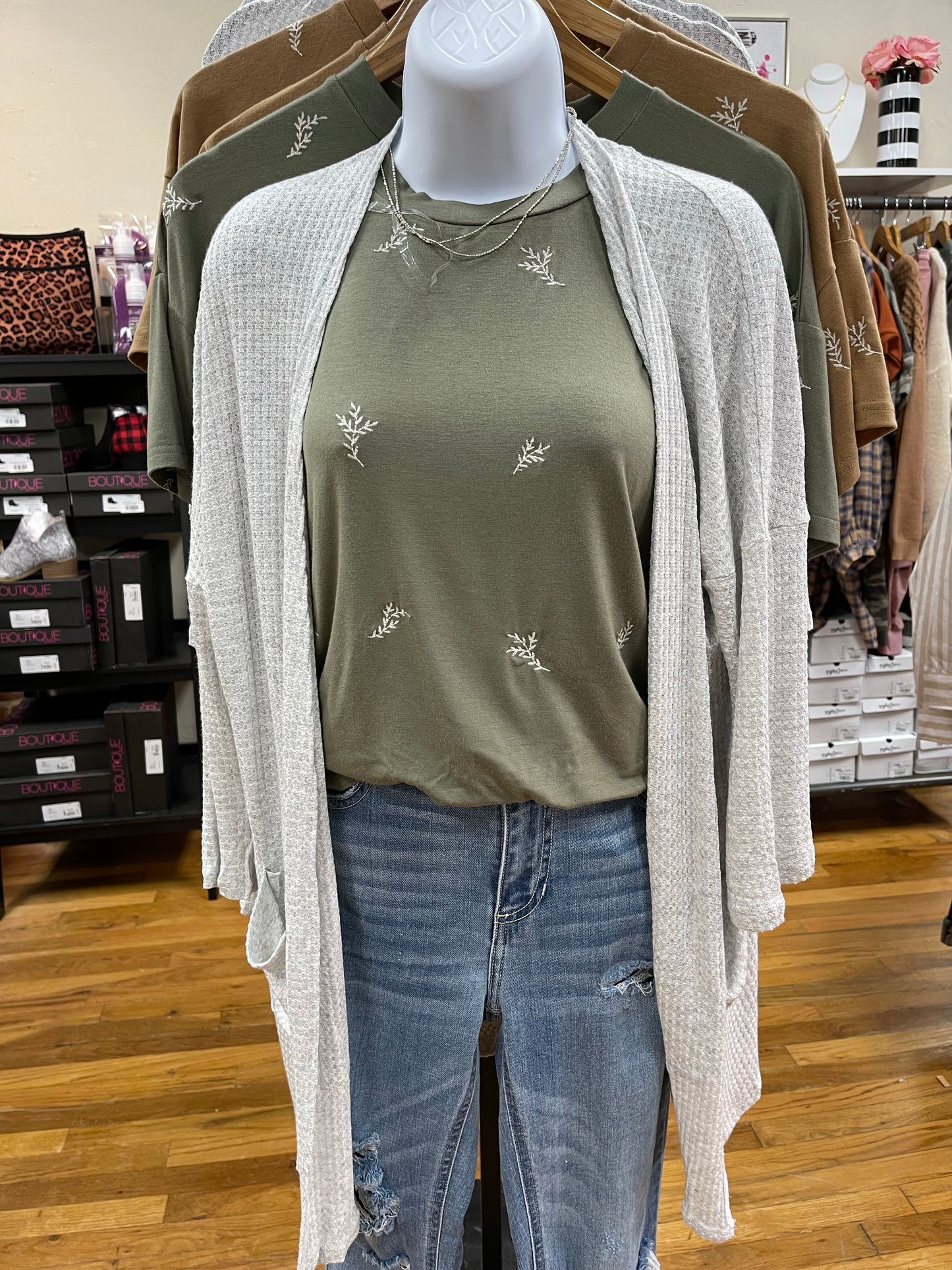 Grey Waffle Knit Cardigan